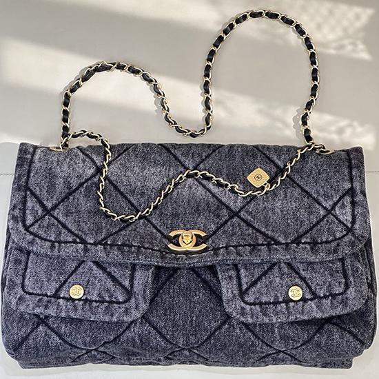 Chanel Denim Maxi Flap Bag Black AS5727  Chanel Denim Maxi Flap Bag Black AS5727