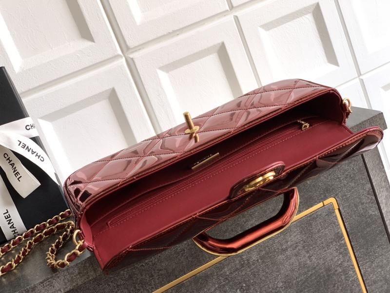 Chanel Large Flap Bag With Top Handle Burgundy AS5807