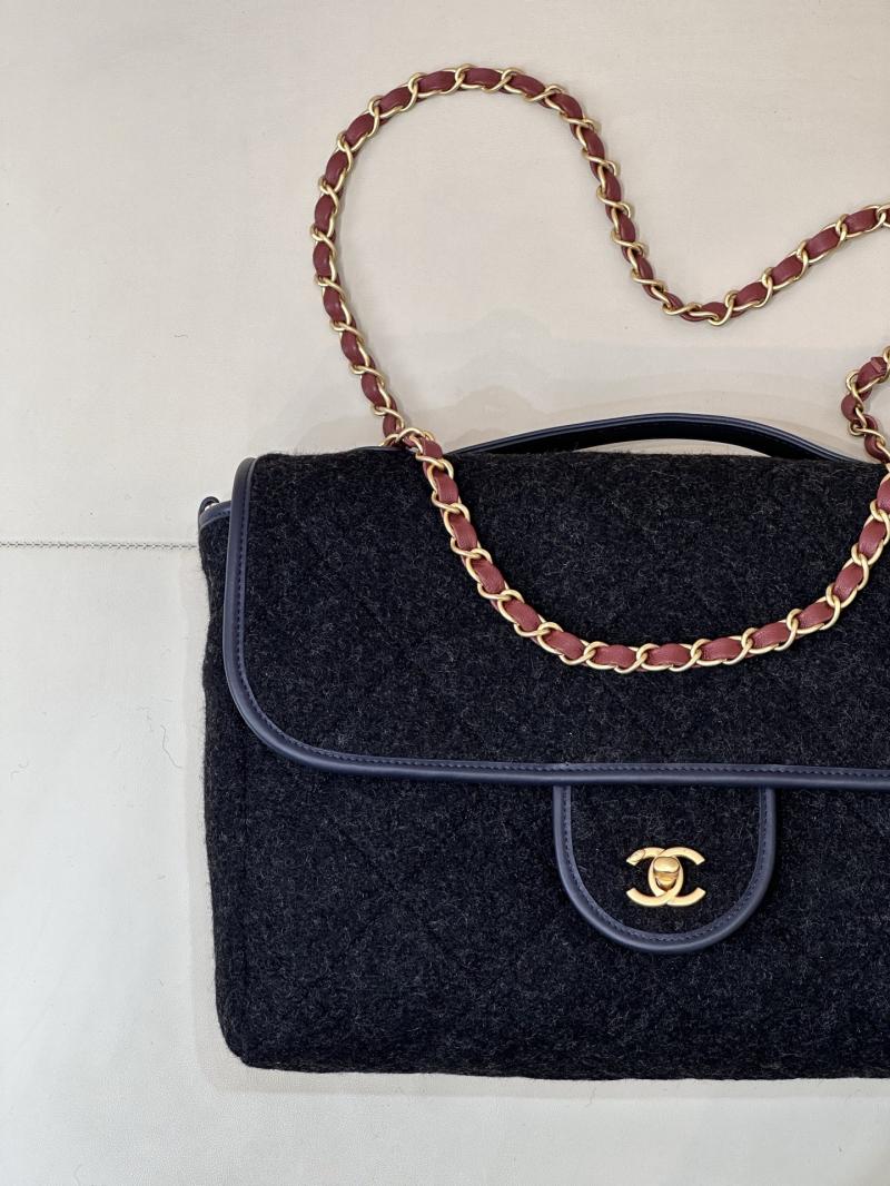 Chanel Large Wool Flap Bag Black AS5850