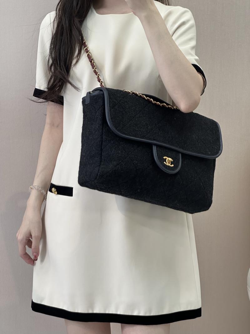 Chanel Large Wool Flap Bag Black AS5850