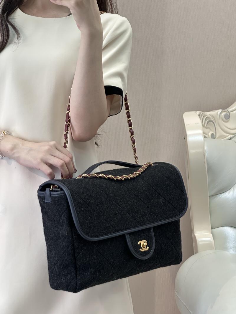 Chanel Large Wool Flap Bag Black AS5850