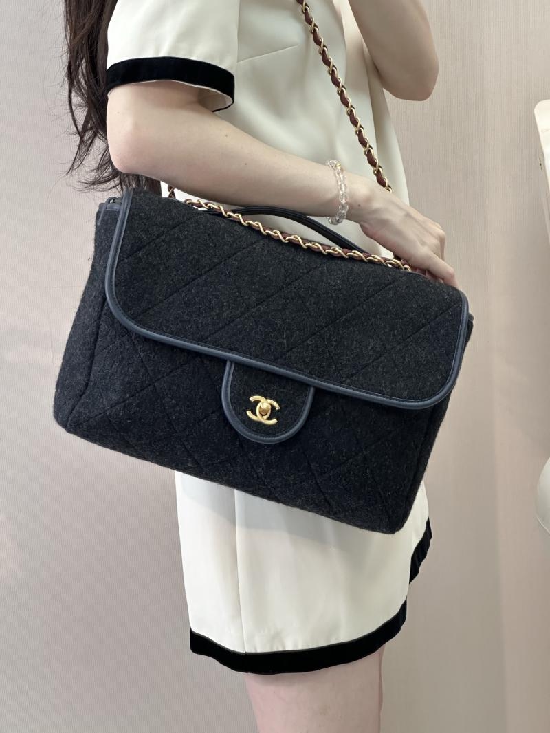 Chanel Large Wool Flap Bag Black AS5850