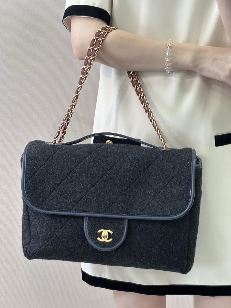 Chanel Large Wool Flap Bag Black AS5850