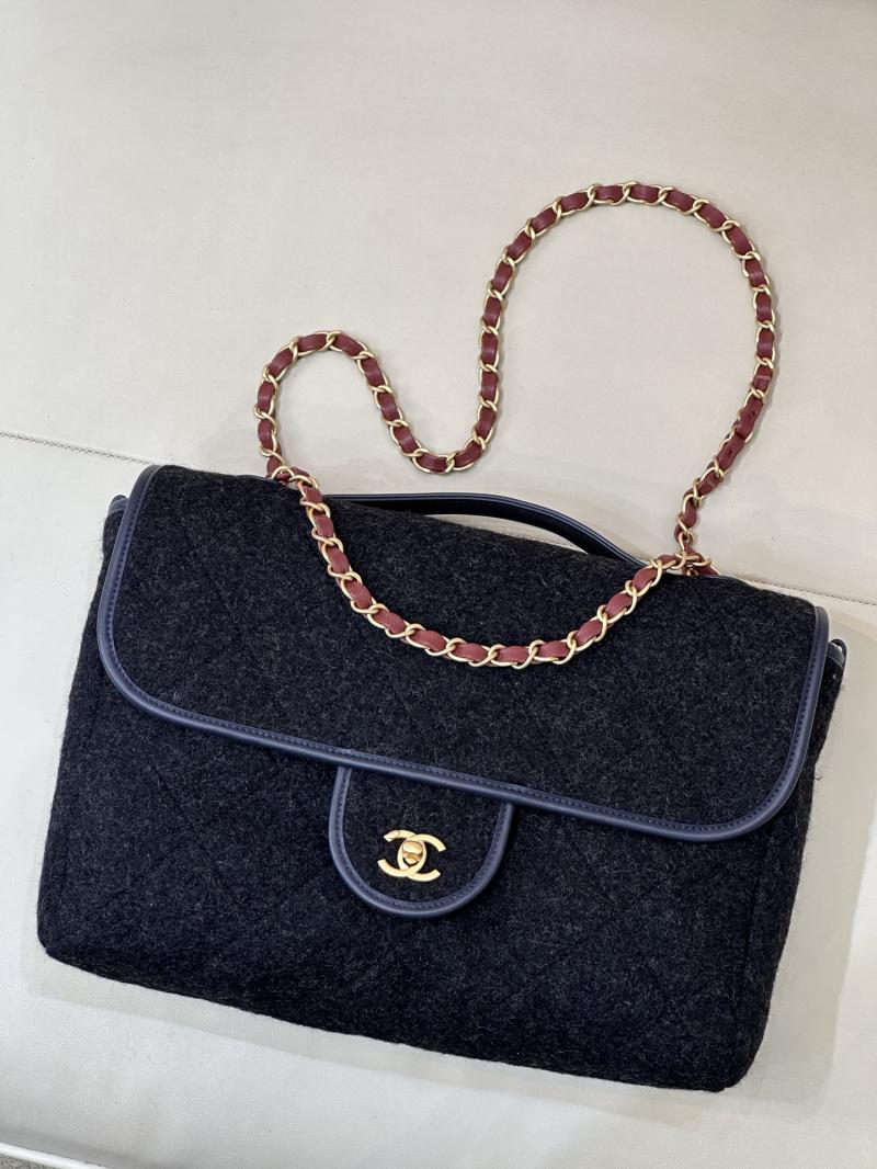 Chanel Large Wool Flap Bag Black AS5850