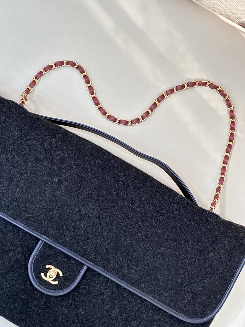 Chanel Maxi Wool Flap Bag Black AS5852
