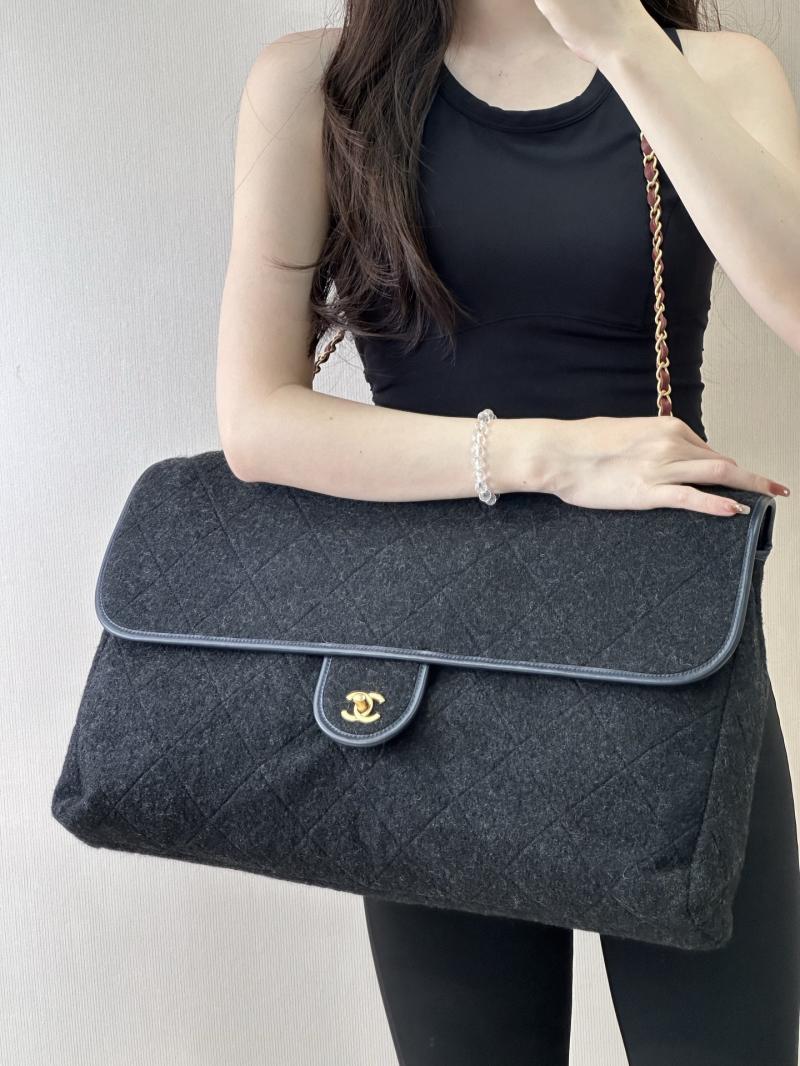 Chanel Maxi Wool Flap Bag Black AS5852