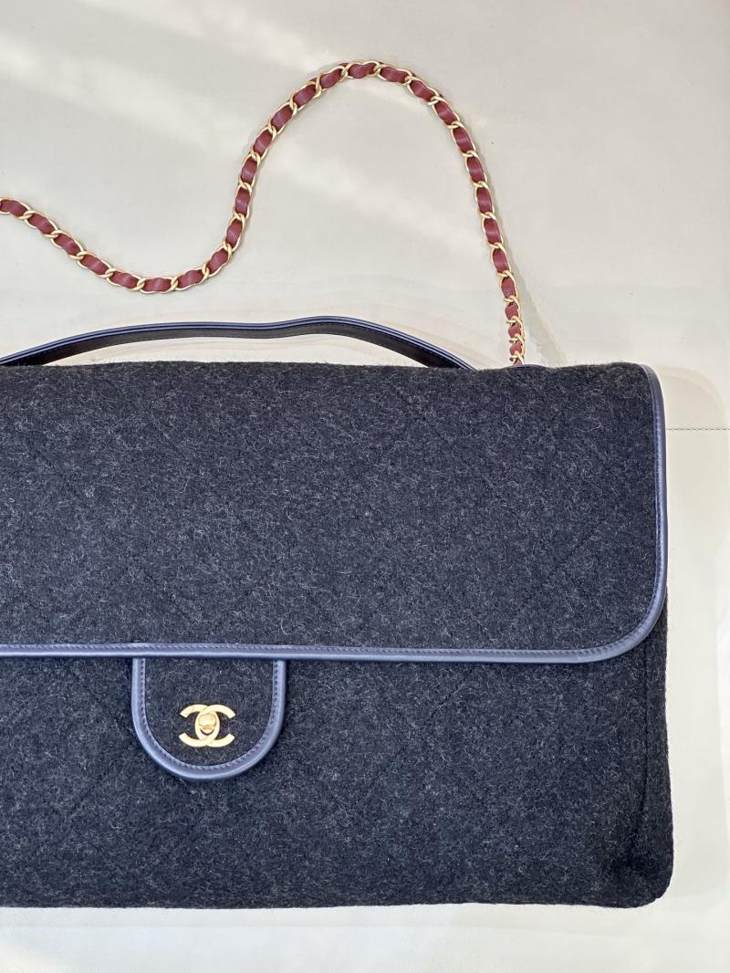 Chanel Maxi Wool Flap Bag Black AS5852