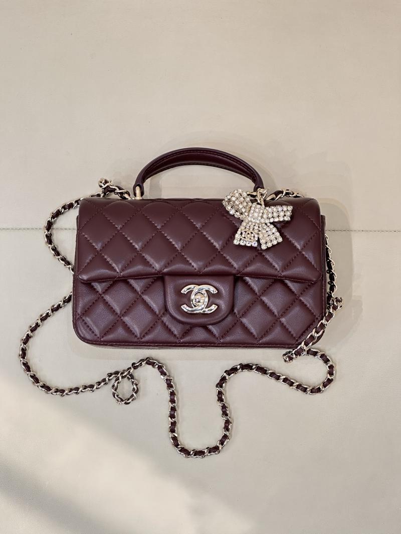 Chanel Mini Classic Handbag Burgundy AS2431