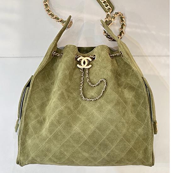 Chanel Suede 25 Medium Handbag Green AS5311