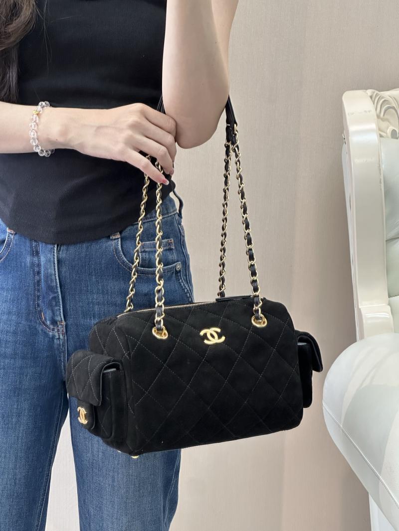Chanel Suede Small Bowling Bag Black AS5792