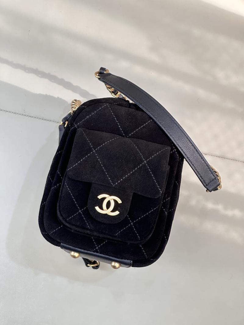 Chanel Suede Small Bowling Bag Black AS5792