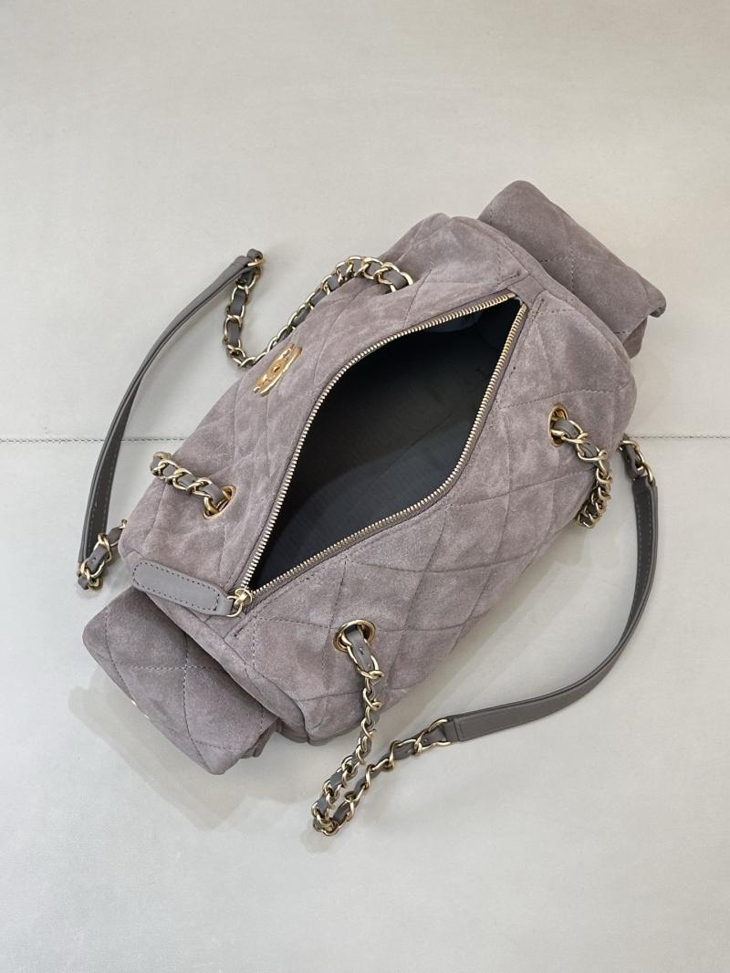 Chanel Suede Small Bowling Bag Grey AS5792