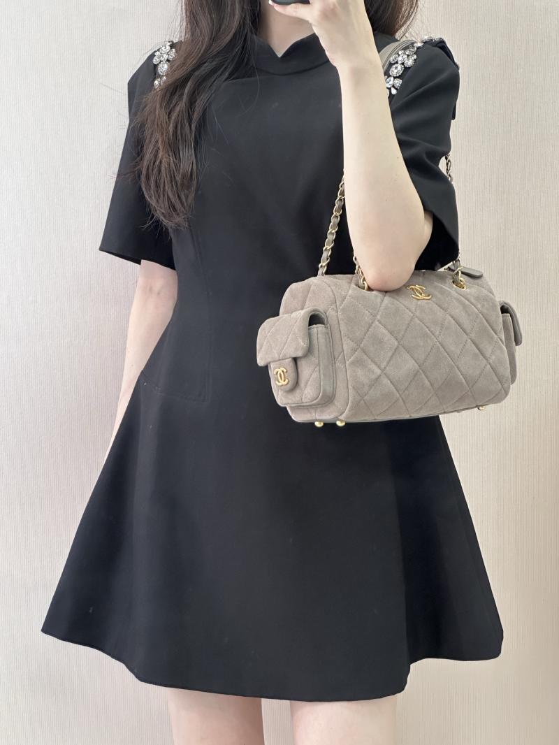 Chanel Suede Small Bowling Bag Grey AS5792