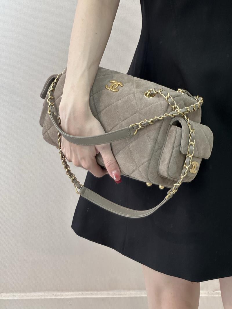 Chanel Suede Small Bowling Bag Grey AS5792