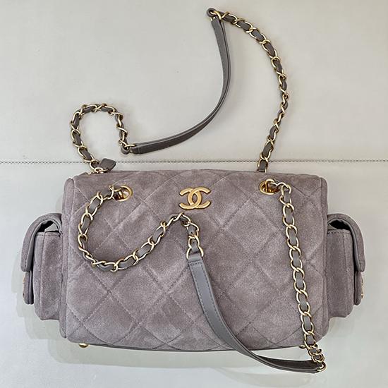 Chanel Suede Small Bowling Bag Grey AS5792  Chanel Suede Small Bowling Bag Grey AS5792
