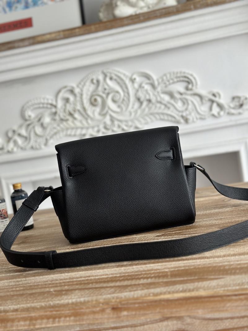 Hermes Kelly Messenger Bag Black with Silver HM1030