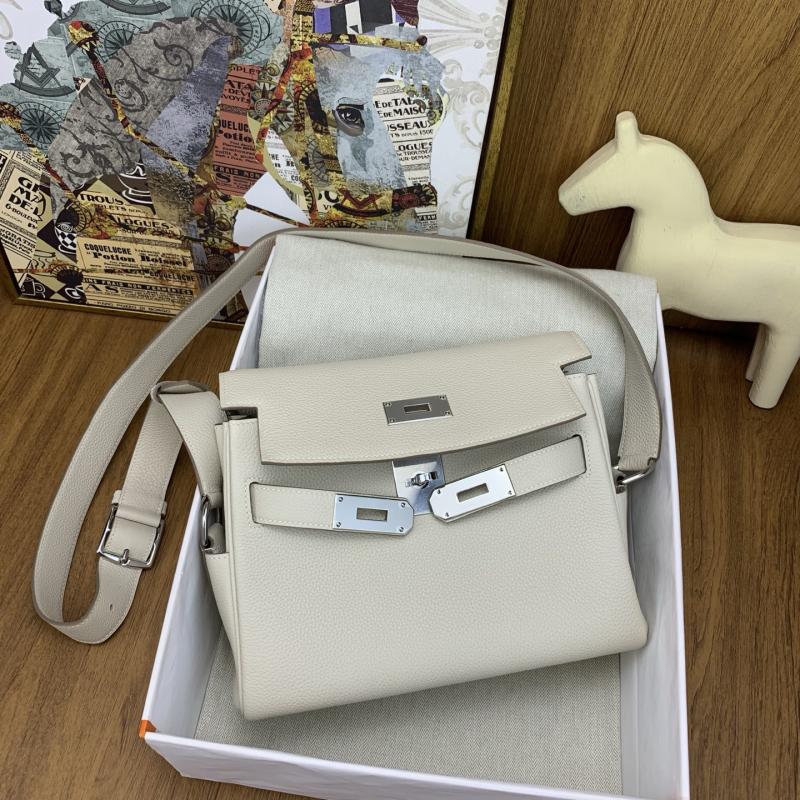 Hermes Kelly Messenger Bag Craie with Silver HM1030