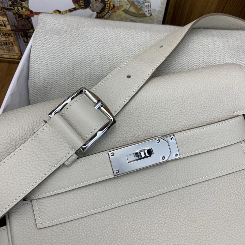 Hermes Kelly Messenger Bag Craie with Silver HM1030