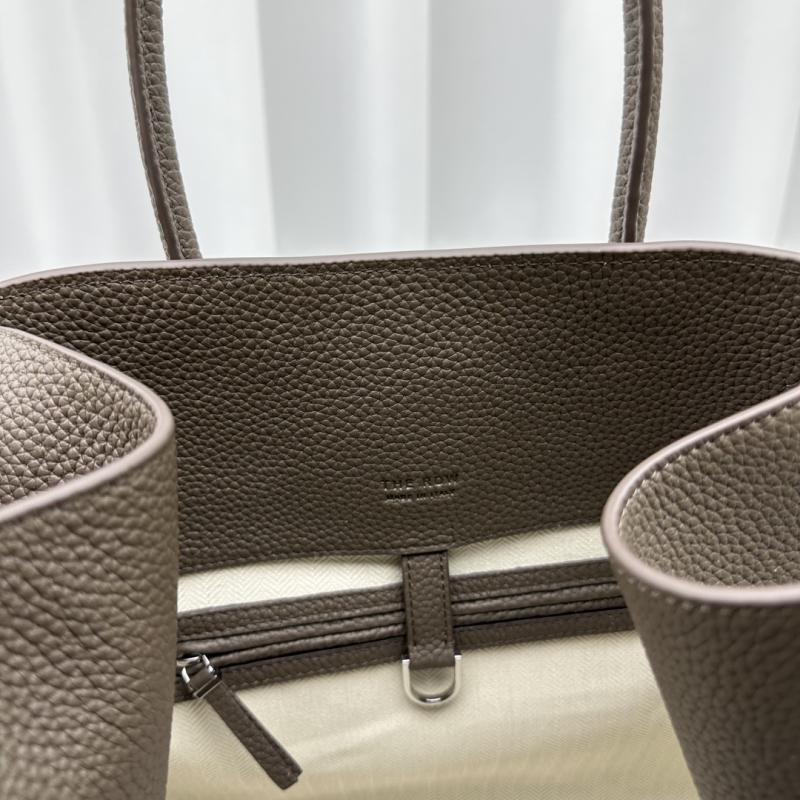 The Row Grain Leather Margaux 15 Bag Dark Grey T1831