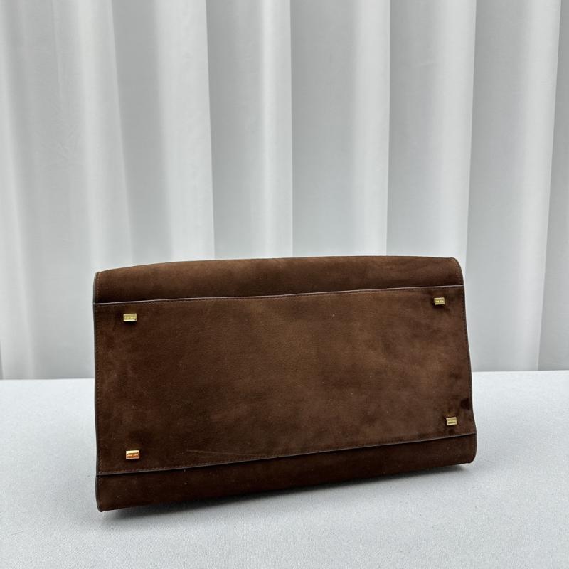 The Row Suede Margaux 15 Bag Dark Brown T1831