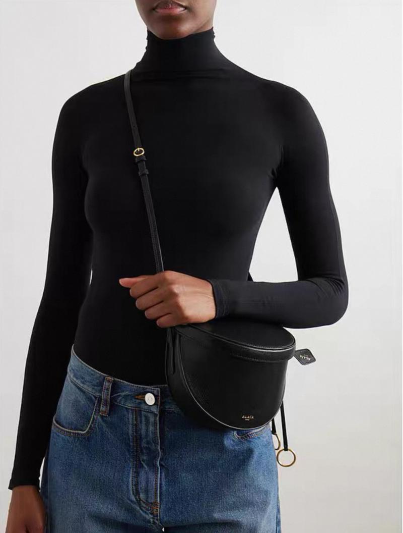 Alaia Calfskin Crossbody Bag Black AL4495