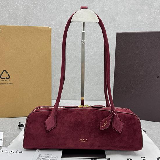 Alaia Le Teckel Suede Shoulder Bag Burgundy L4401