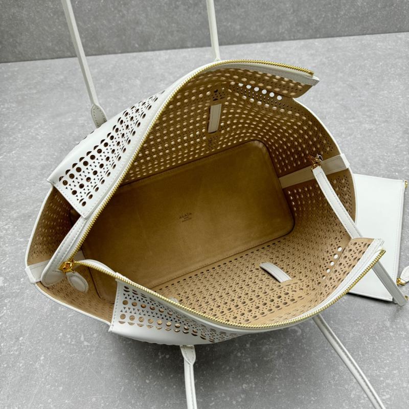 Alaia Neo Mina 32 Leather Tote Bag White AL4422