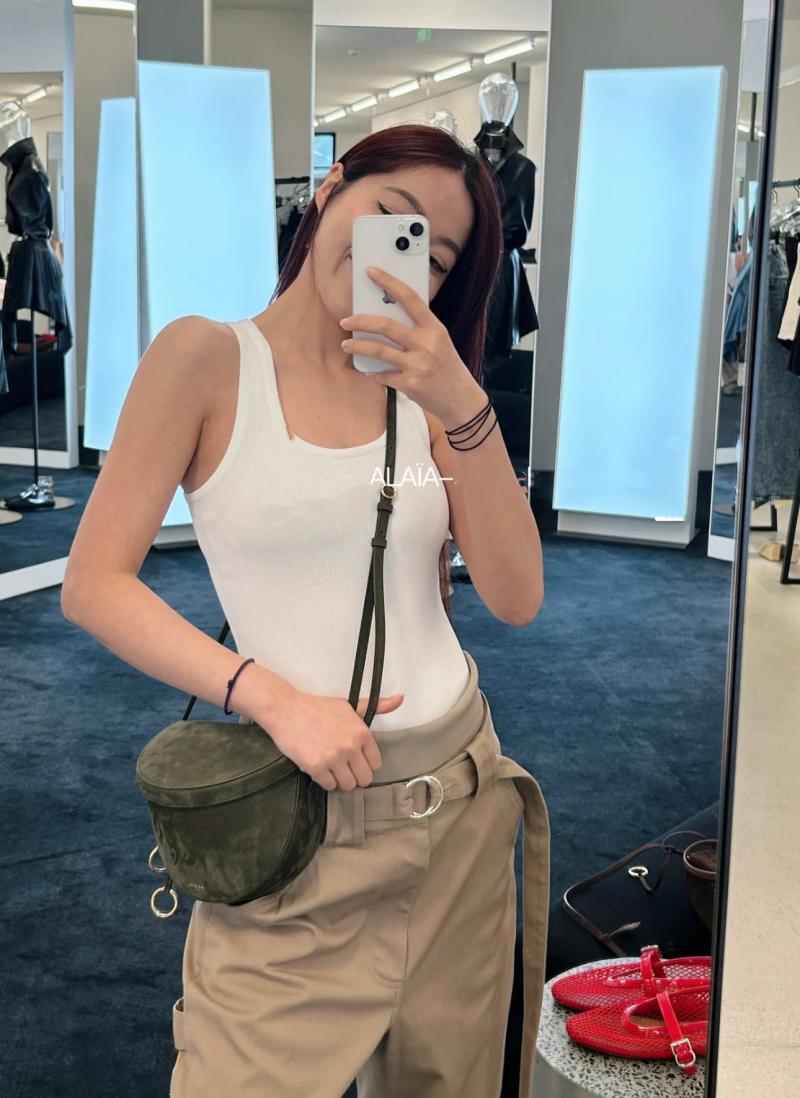 Alaia Suede Crossbody Bag Green AL4495