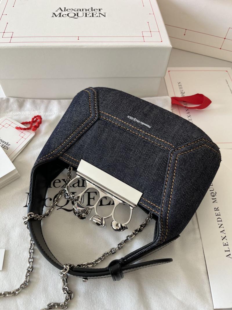 Alexander McQueen Denim Jewelled Mini Hobo Bag Black A731136