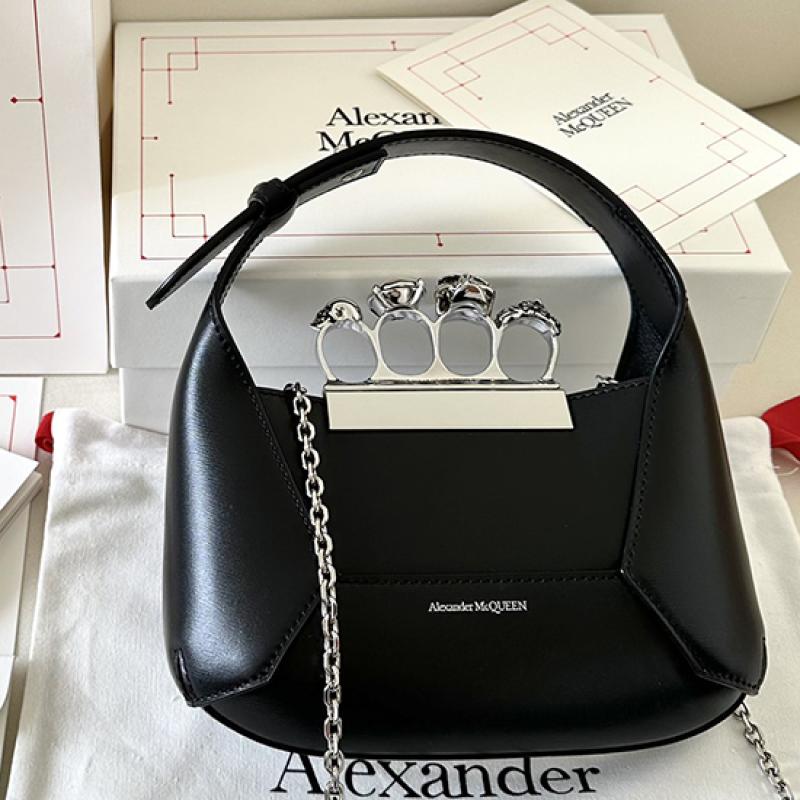 Alexander McQueen Jewelled Mini Hobo Bag Black with Silver