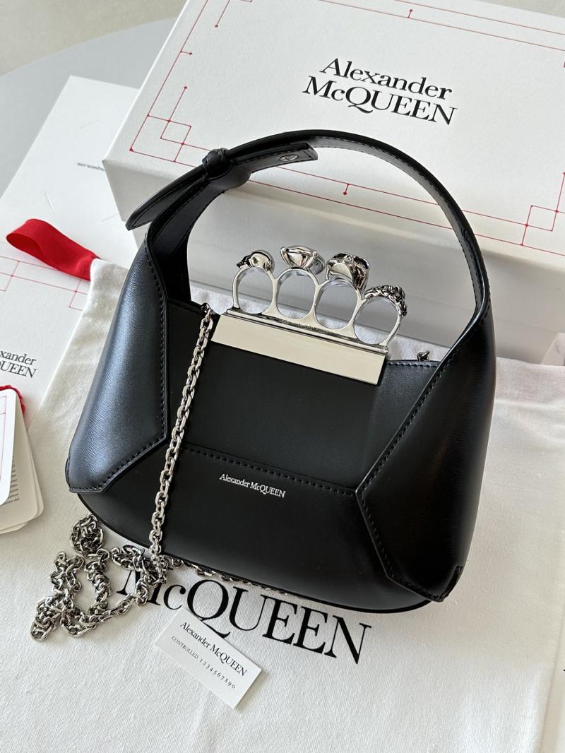Alexander McQueen Jewelled Mini Hobo Bag Black with Silver