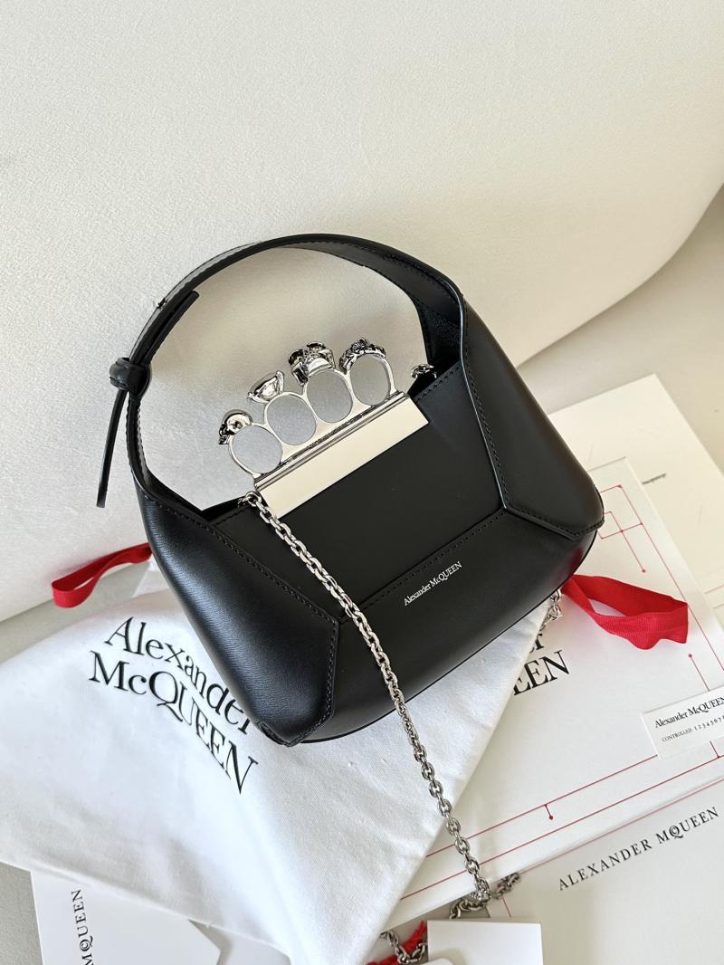 Alexander McQueen Jewelled Mini Hobo Bag Black with Silver