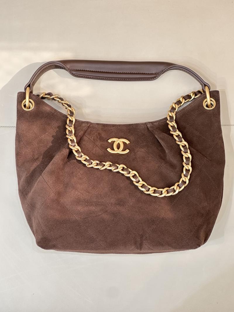 Chanel Suede Hobo Bag Dark Brown AS5970