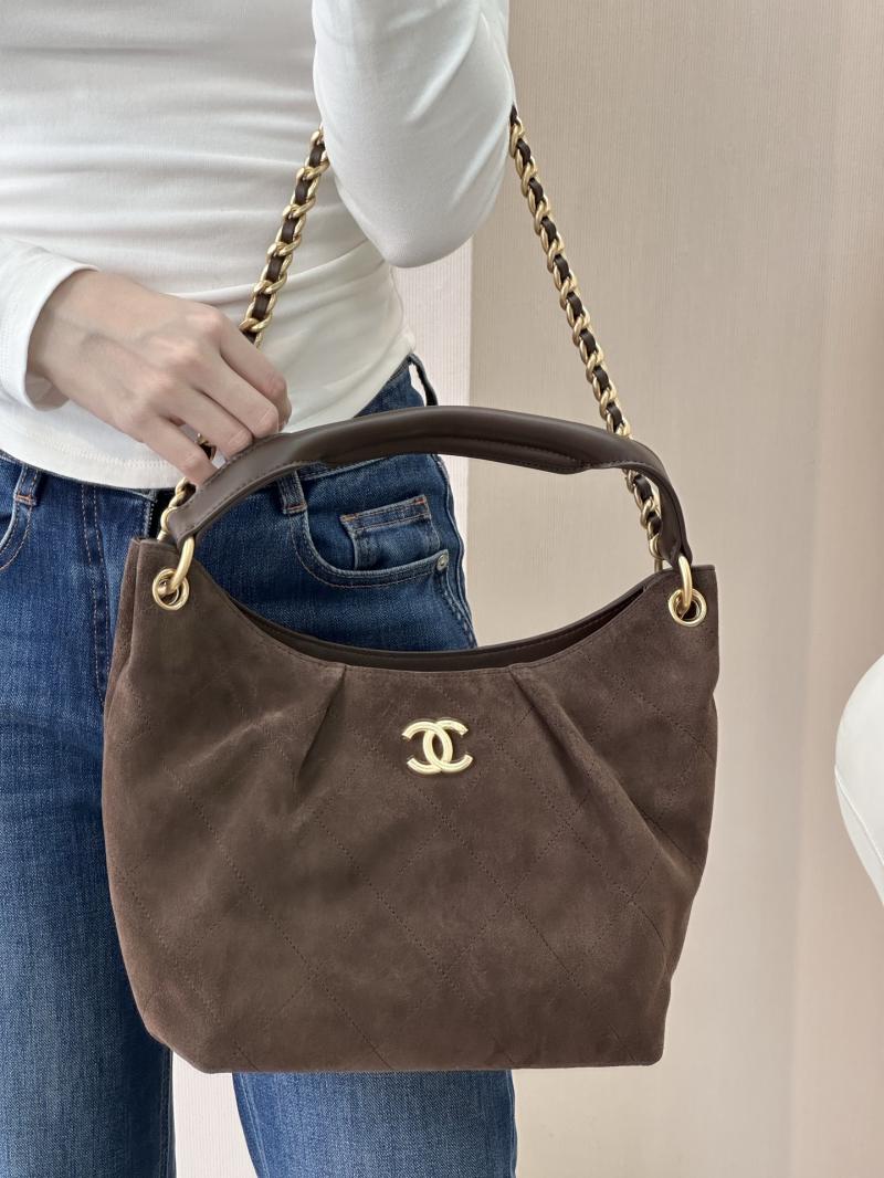 Chanel Suede Hobo Bag Dark Brown AS5970