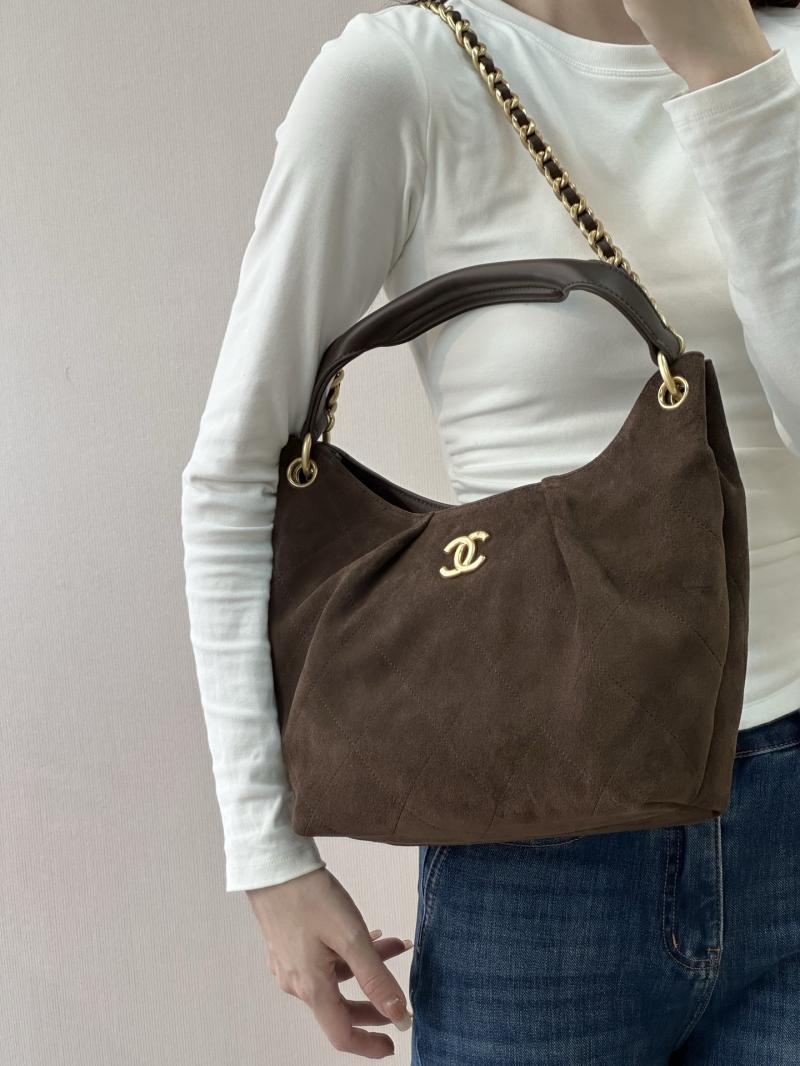 Chanel Suede Hobo Bag Dark Brown AS5970