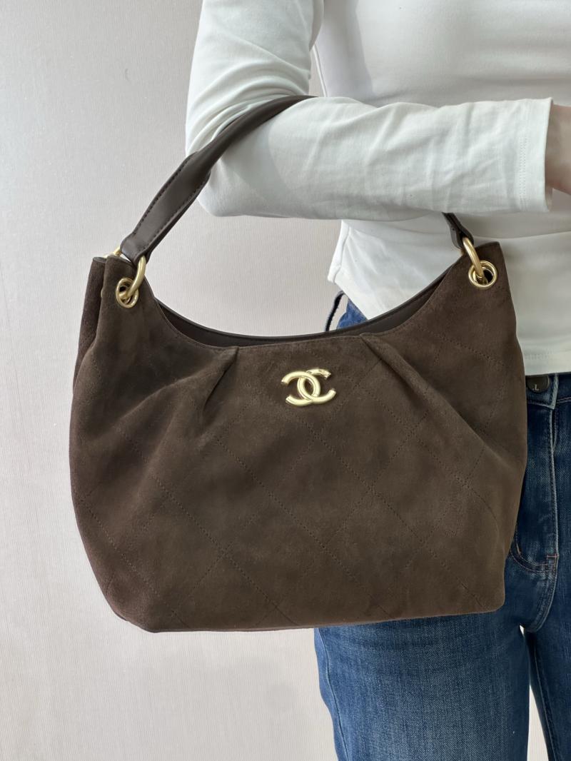 Chanel Suede Hobo Bag Dark Brown AS5970
