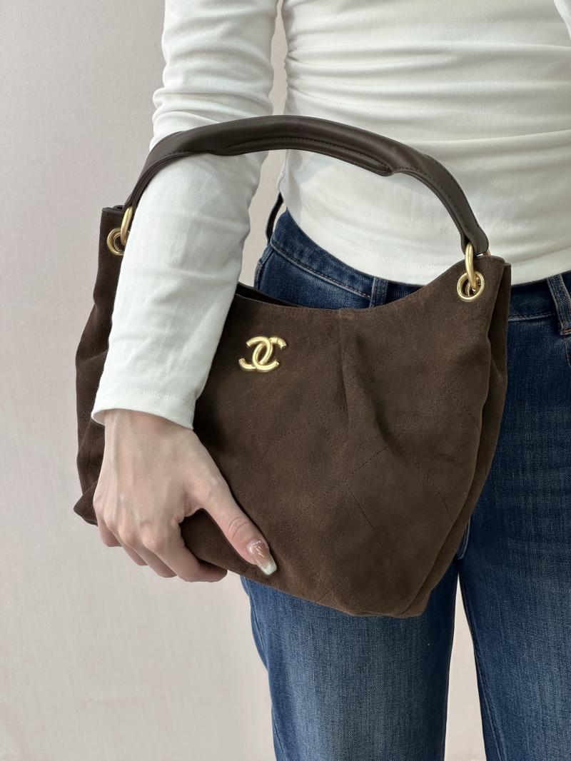 Chanel Suede Hobo Bag Dark Brown AS5970