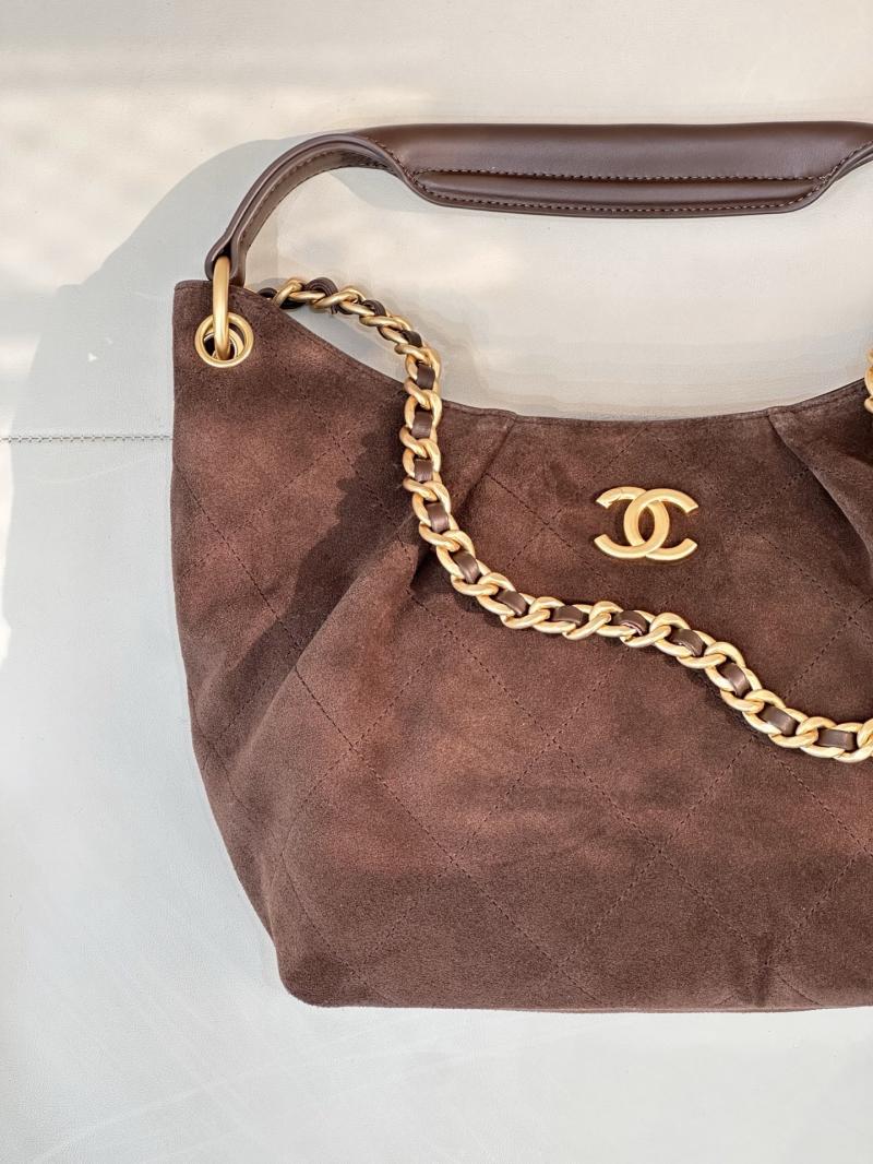 Chanel Suede Hobo Bag Dark Brown AS5970