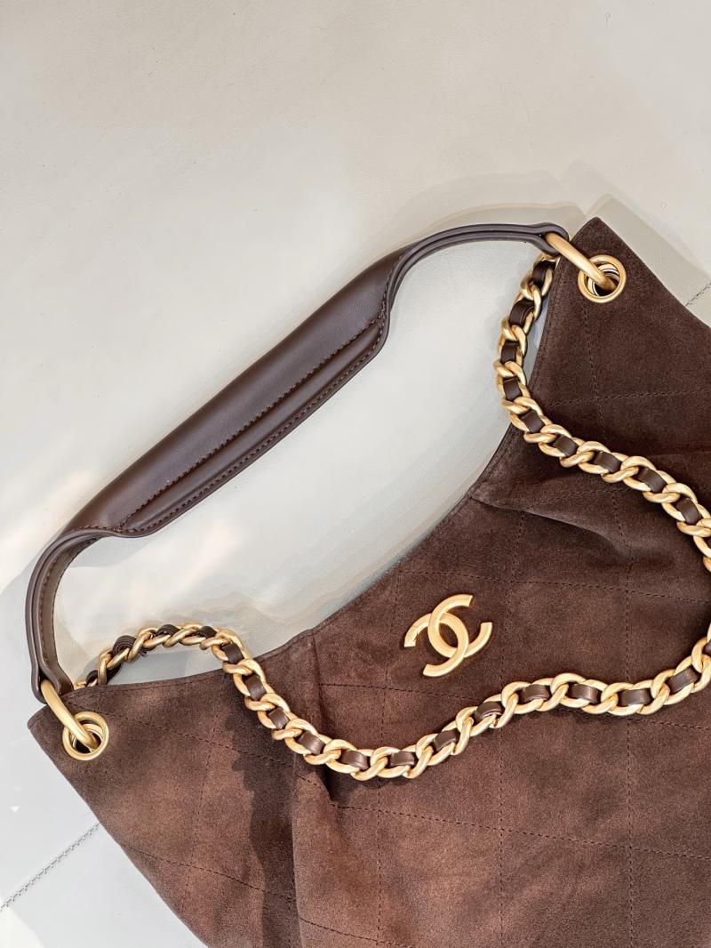 Chanel Suede Hobo Bag Dark Brown AS5970