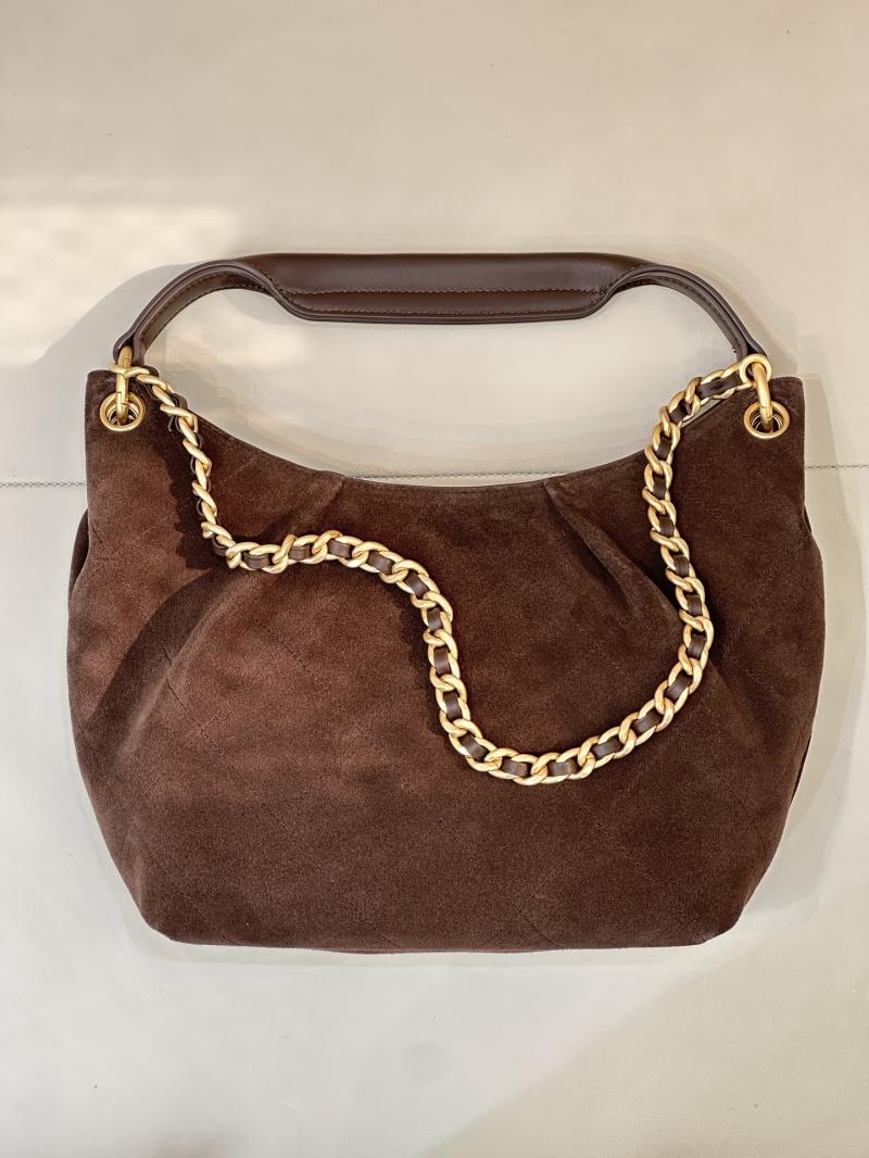 Chanel Suede Hobo Bag Dark Brown AS5970