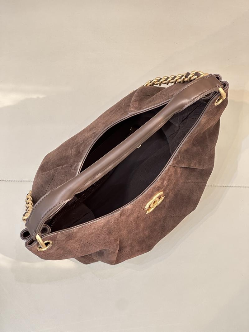 Chanel Suede Hobo Bag Dark Brown AS5970