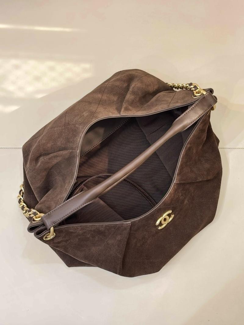 Chanel Suede Hobo Bag Dark Brown AS5970