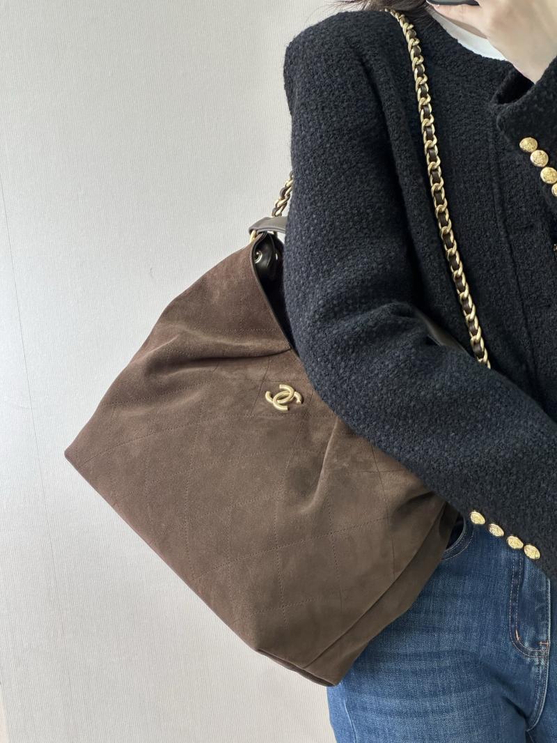 Chanel Suede Large Hobo Bag Dark Brown AS5978