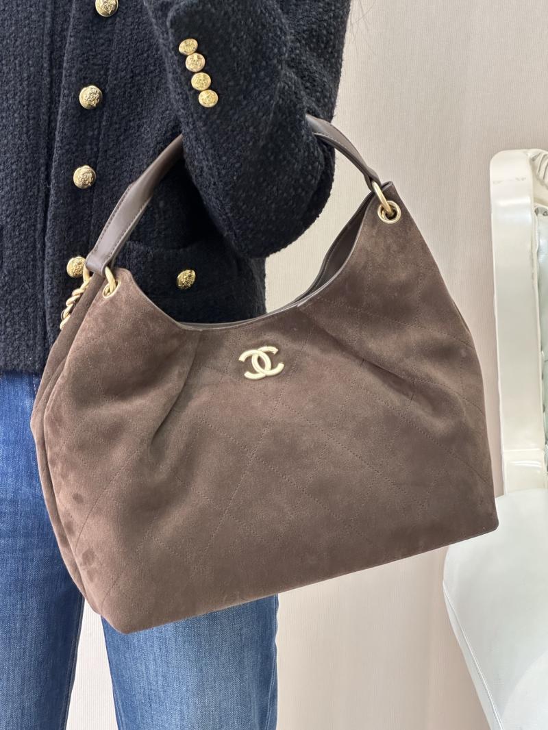 Chanel Suede Large Hobo Bag Dark Brown AS5978