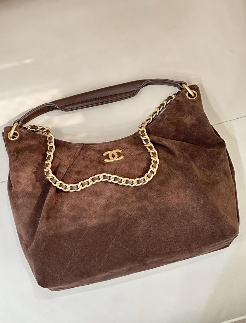 Chanel Suede Large Hobo Bag Dark Brown AS5978