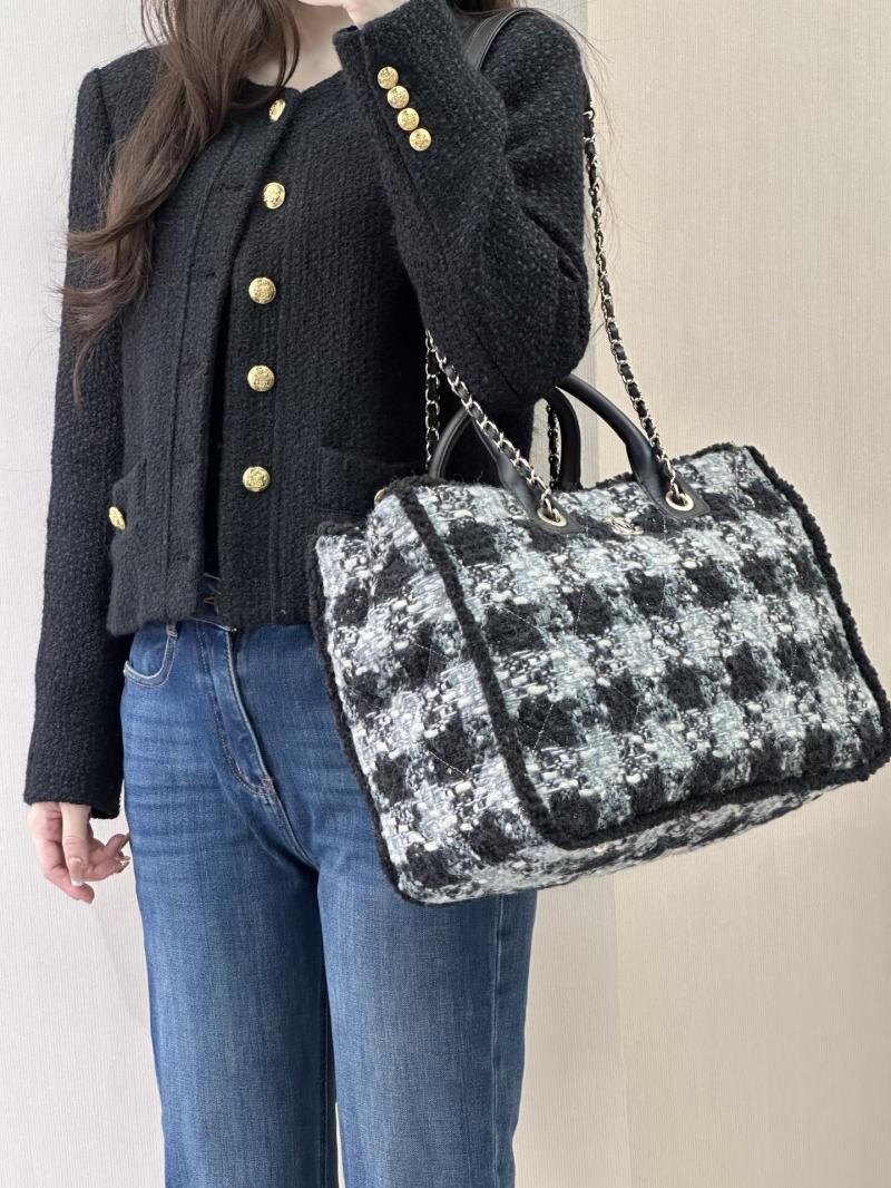 Chanel Tweed Shopping Bag Black AS5689