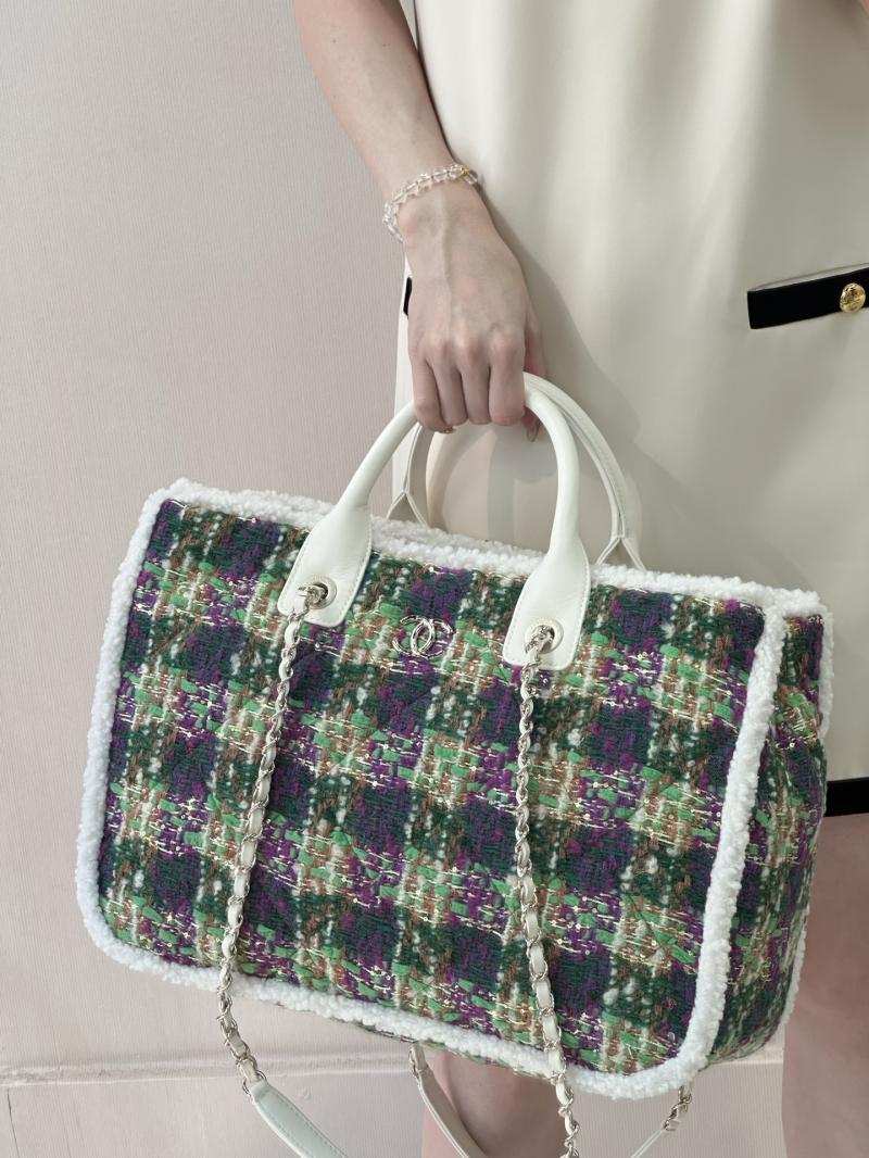 Chanel Tweed Shopping Bag Green AS5689