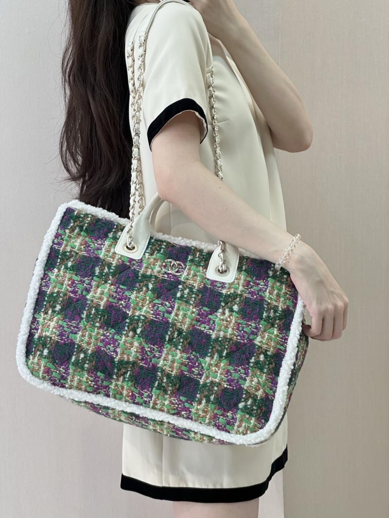 Chanel Tweed Shopping Bag Green AS5689