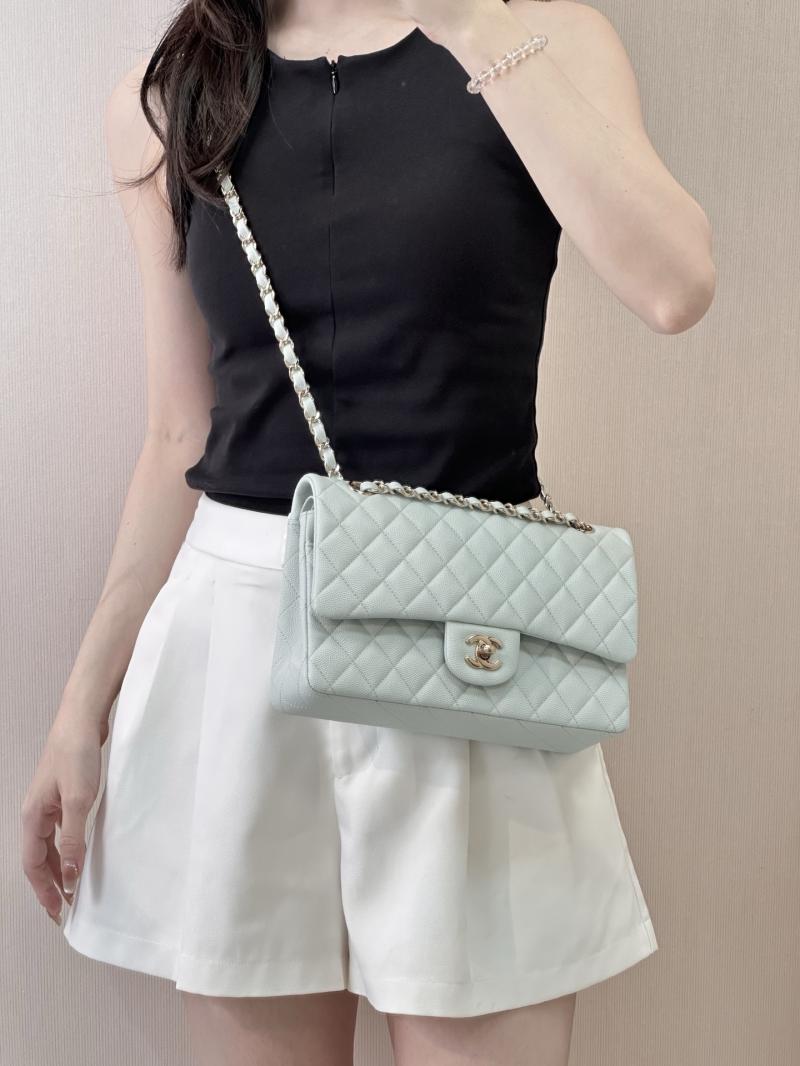 Medium Chanel Grained Calfskin Flap Bag Light Blue A01112