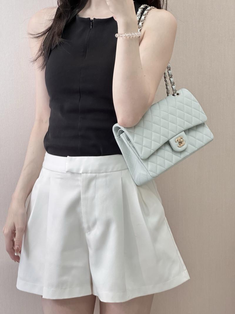 Medium Chanel Grained Calfskin Flap Bag Light Blue A01112